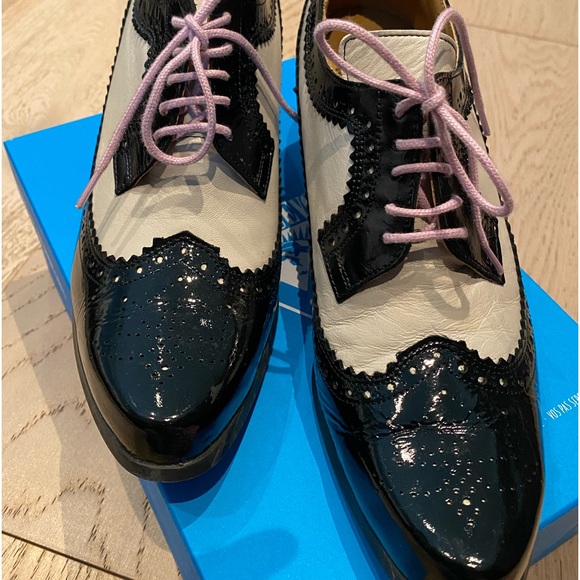 John Fleuvog SOLE TALK DR. GUNTER BROGUED LACE-UP HEELS size 8.5, Like NEW - Picture 4 of 15